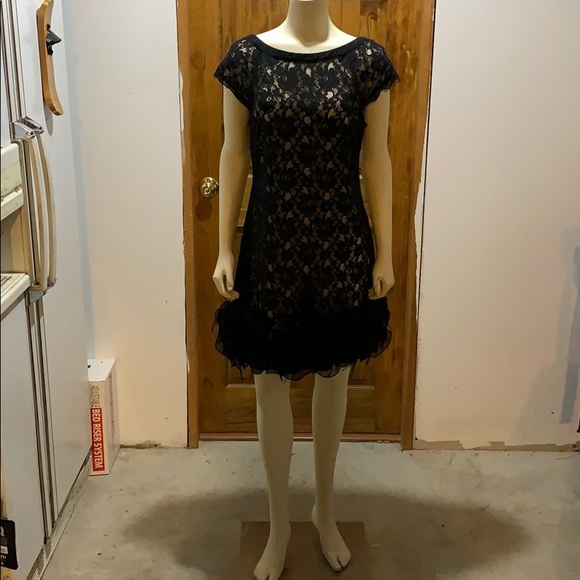 Jessica Simpson Lace Feathered Black Dress